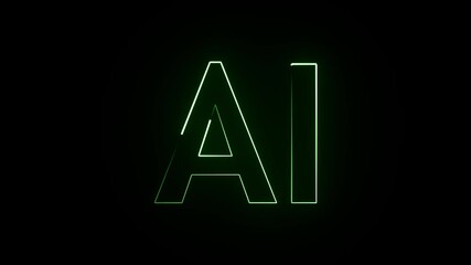 AI letters animation, AI Letter Neon light, glowing neon AI text animation, AI text on a black background is animated, Animation of glowing neon text AI.