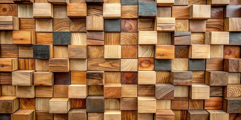 Aufkleber - A harmonious arrangement of wooden blocks, showcasing the unique textures and hues of various wood species.
