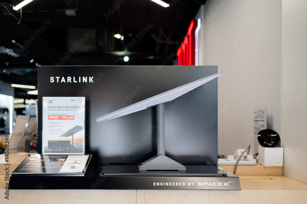 Sattline Display KUALA LUMPUR, MALAYSIA - MAR 31, 2025: SpaceX Starlink Standard Kit V4 ...