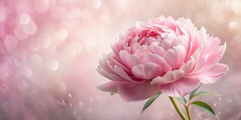 Poster - A Single Delicate Pink Peony Blossom with a Soft, Dreamy Background of Bokeh Lights