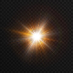 Leinwandbilder - Golden burst of light with a bright central flare and diverging starry glow on a transparent background. for sun effects, explosions or energy overlays in digital design.
