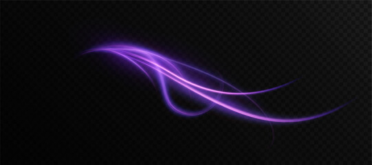Aufkleber - Soft glowing purple trail with smooth curve and shining highlight on transparent background. Represents magical comet movement with smooth flow of energy and dreamy glow. Vector