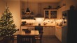 © Indian - Cozy christmas kitchen decorated with warm lights.