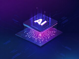Artificial intelligence processor with circuit board and glowing connections futuristic technology