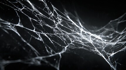 Intricate spiderweb glistening in the dark, a delicate dance of nature's artistry.