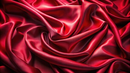 Aufkleber - A close-up shot of a crimson satin fabric draped in elegant folds, showcasing its rich texture and luxurious sheen.