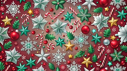 Poster - A Festive Medley of Christmas Symbols, From Sparkling Snowflakes to Candy Canes, Ornamenting a Burgundy Background