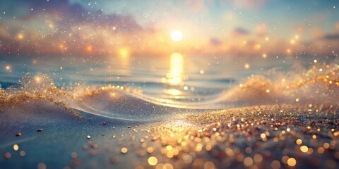 Poster - A shimmering golden sunset casts a magical glow over the tranquil waters, creating an ethereal scene of beauty and tranquility.