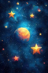Wall Mural - Vibrant cosmic scene with glowing stars and textured celestial elements