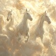 © Raka - Three white horses gallop through radiant clouds