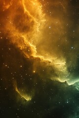 Wall Mural - ethereal cosmic nebula with golden light illuminating celestial clouds and distant stars creating a 