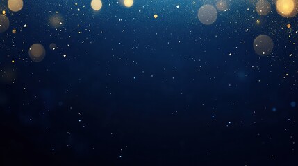 Wall Mural - abstract dark blue and gold particle background with christmas golden light bokeh, shining particles
