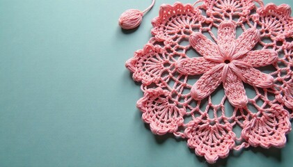 Intricate floral lace doily, delicate yarn texture, spiderweb, intricate