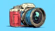 © Julia - The illustration features a camera created in colorful pixel art, placed on a light blue background