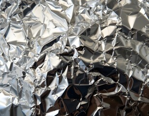 Aufkleber - Abstract Metallic Texture Shines, Reflecting Light And Shapes. Aluminum Foil Reflects The Sun With A Cool, Industrial Look. This Metallic Surface Has Interesting Patterns And Refractions, Perfect For