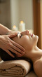© StockWorld - Relaxing Spa Day: Serene Woman Enjoying a Facial Massage with Candles for Stress Relief and Wellness