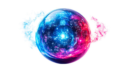 Glowing spherical abstract technology network visualization, cut out transparent