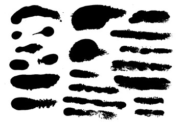 Aufkleber - Vector brush stroke textures of different shapes. Paint text boxes and paintbrush collection. Grunge banners for authentic design vibe. Painted backgrounds