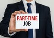 © PixelPulse Creative - Man in suit holding a card with the words part-time job in red and black letters