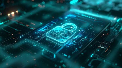 Canvas Print - glowing neon padlock icon on smartphone screen with circuit board background
