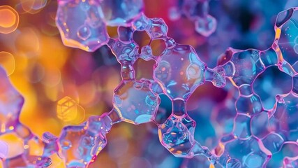 Wall Mural - iridescent molecular structures and dreamy bokeh lights in 4k
