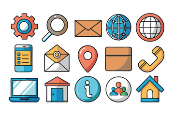 Wall Mural - Set of flat icons for web interface representing home, location, phone, and email designed for responsive websites icon set