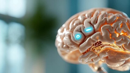 Aufkleber - Close up view of a human brain with glowing circuits and embedded light in the brain, representing technological advancements and neural networks