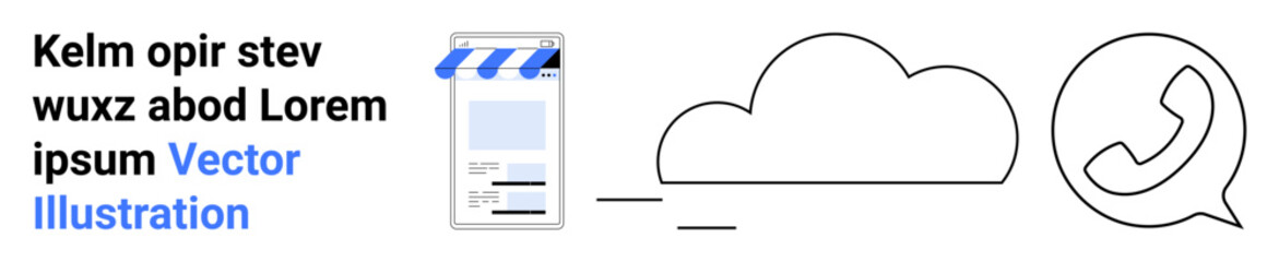 Mobile app screen, cloud element, and chat icon highlighting digital storage, messaging, and connectivity. Ideal for technology, business, cloud computing, digital communication innovation