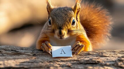 Poster - Close-up of an animal holding a paper with letter 
