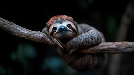 Aufkleber - A close-up shot of a sloth resting on a branch with a blurred background creates a serene and natural setting. This image emphasizes the unique appearance of the sloth in a moment of rest