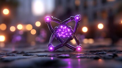 Aufkleber - Abstract 3D render of an interconnected structure with glowing nodes set against a blurred bokeh background and textured surface