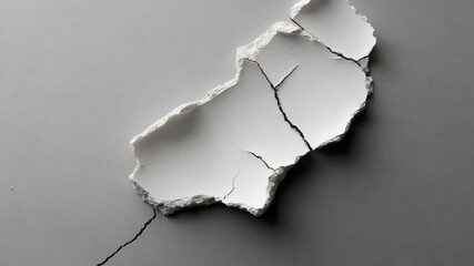 Leinwandbilder - Close-up of a cracked white plaster surface against a gray background displaying a texture of damage and structural weakness