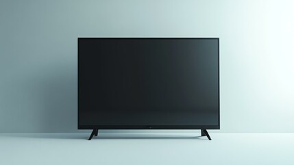 A realistic shot of a blank TV screen with a stand, realistic material, clean white background, soft lighting