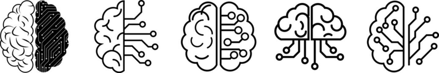 Wall Mural - set of artificial intelligence brain circuit icon. digital brain icon isolated on transparent backgr