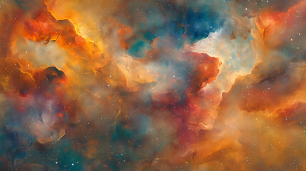 Wall Mural - Vibrant watercolor nebula background with colorful cosmic clouds. [Fractal Eden] | Fractal Thickets | infinite brush. Illustration