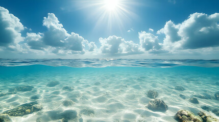 tropical ocean waterscape with sunlit surface