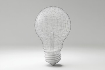 3d render of wireframe light bulb, energy idea symbol with abstract network pattern
