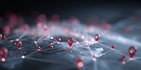 Aufkleber - Conceptual Representation of Global Digital Connectivity with Geolocation Pins and Network Connections Illuminating the Digital World