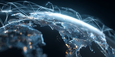 Aufkleber - Global Network Connection Concept Visual Displaying Digital Communication and Data Exchange Through Lines and Nodes Across a World Map