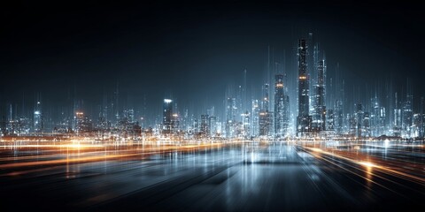 Aufkleber - Futuristic Cityscape with Data Streams Representing Digital Transformation and Technology Integration in Urban Environments