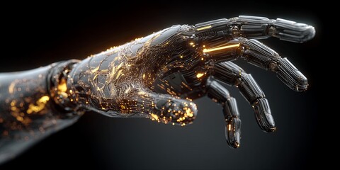 Aufkleber - Futuristic Interaction Between Human Hand and Robotic Hand with Data Visualization and Digital Graphics Representing Technology and Innovation