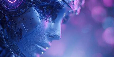 Aufkleber - Futuristic Technology Concept Featuring Artificial Intelligence with Digital Elements and Modern Graphic Design in Blue and Purple Color Palette
