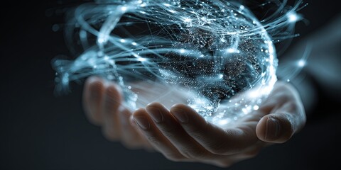 Fototapete - Abstract Representation of Global Connectivity with Hands Illustrating Digital Network Concept and Data Flow Dynamics in Modern Technology Environment