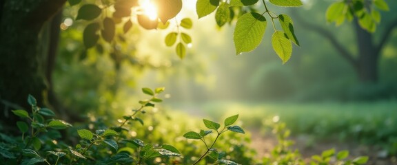Aufkleber - Serene Forest Path with Sunlit Leaves and Lush Greenery