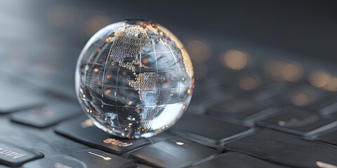 Aufkleber - Conceptual Visualization of a Transparent Globe on a Laptop Keyboard Representing Global Connectivity and Digital Technology in Modern Communication