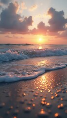 Poster - Serene Waves at Dusk: A Golden Hour Reflection on the Shore