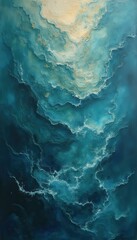 Poster - Abstract painting showcasing dynamic swirling patterns in shades of blue, teal, and gold, creating a sense of depth and movement.