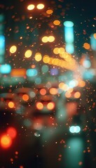 Leinwandbilder - Night city lights viewed through a wet window creates a bokeh effect with blurred cars and colorful street illuminations