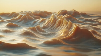Wall Mural - a 3d rendered dynamic visual of realistic sand dunes shimmers with golden light in a 4k side angle s