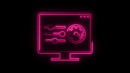 Neon style computer displaying settings panel ui interface in glowing pink
